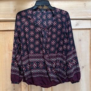 Harlowe & Graham Navy Blue Printed Faux Wrap Blouse Size S